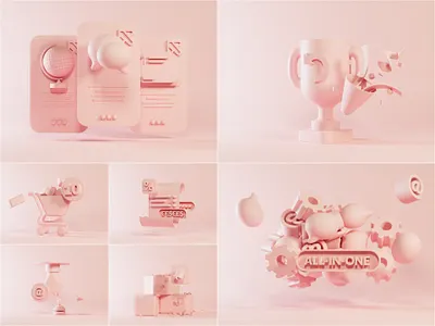 Second reinterpretation of Rule illustrations - Clay 3d amazon balloon bill blender c4d clay composition concept cycles ecommerce illustration list party popper pink shop shopping trophy