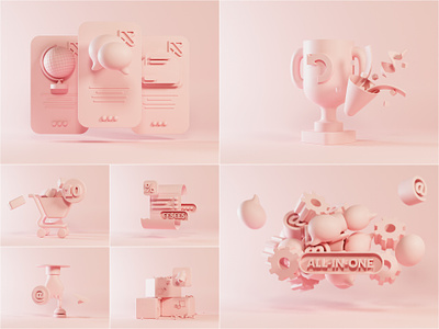 Second reinterpretation of Rule illustrations - Clay 3d amazon balloon bill blender c4d clay composition concept cycles ecommerce illustration list party popper pink shop shopping trophy