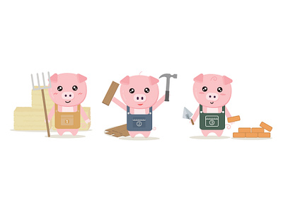 Three Little Pigs cartoon character character fairy tale flat illustration kids kids book kids illustration vector