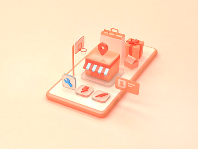 LBS App （3D） 3d app branding cinema 4d design illustration lbs orange ui