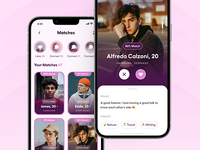 Friendzy - Matches and Profile Details app chat couple dating design details flashcard lifestyle like love match minimal mobile modern profile stories ui ui design ux