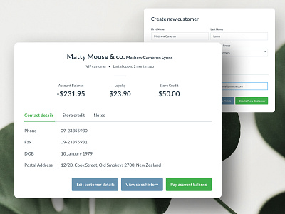 Vend – Customer Profiles account balances customer product design profile ui ux