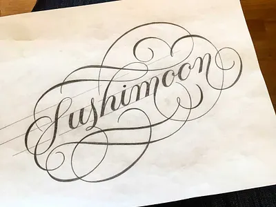 Sushimoon flourishes lettering script sketch