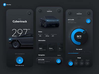 Tesla Smart App app black car cybertruck dark theme interface ios iphone mobile neomorphism neumorph neumorphism product skeumorph skeumorphism skeuomorph smart smart app smart home tesla