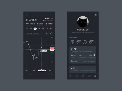 Paper trading app blockchain chart crypto dark ui ios ios app mobile ui navbar profile trading