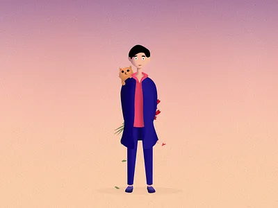 Await boy cat design flowers illustration