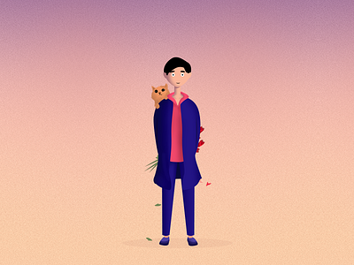 Await boy cat design flowers illustration