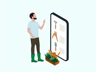 Online shopping. Tools for gardening. application choice garden illustration isometric online online shop store tools vector