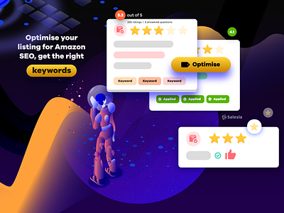 Amazon Keyword Optimiser - Salesla amazon art branding character colors design flat gradient graphic design icon illustration isometric minimal mobile typography ui ux vector web website