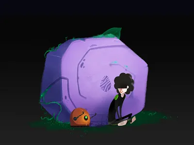 Robot "on the rocks" background character character design game illustration indiedev ruins