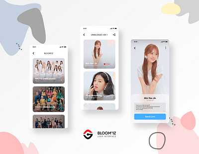 USER INTERFACE DESIGN - IZ*ONE BLOOM*IZ albums app branding clean design clean ui dashboard dashboard ui design app figma gallery gradient illustration ios minimalist design mobile app neumorphism ui ux ui design user interface