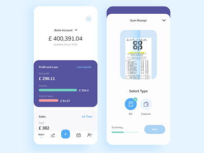 Personal finance app UI design account amount app balance banking card cuberto design finance illustration ios mobile mobile ui reciept scan ui ux