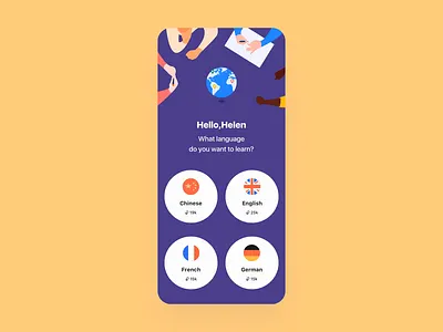Language learning App animation app card clean color demo design gif illustration language principle study translation ui ux word