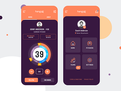 HangUp App app app design baseball app dark design hangup pitchers app sport sports app