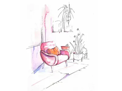 Watercolor interior sketch interior design interior sketch magdalena illustration magdalena żołnierowicz watercolor watercolor art watercolor render watercolor sketch