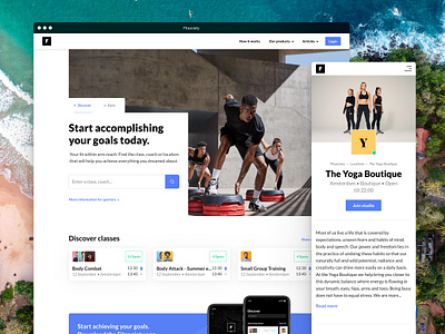 Fitsociety website app blue clean fitness flat hero marketplace minimal sports ui web website white