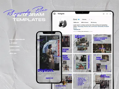 Instagram Templates "Rhapsody Blue" art art direction artwork blue brand branding concept design dribbleinvite instagram instagram post instagram stories instagram template portfolio quotes socialmedia templates