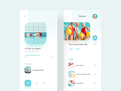 Play & Playlist Page app artist clean interactive layout light minimal play profile summer typography uidesign