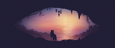 Slumber animals background fire illustration landscape mountains nature sunset vector