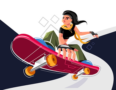 Skater Girl 2d adventure art branding character creative digital drawing fashion flat idea illustration inspire minimal motion perspective shapes street vector xara