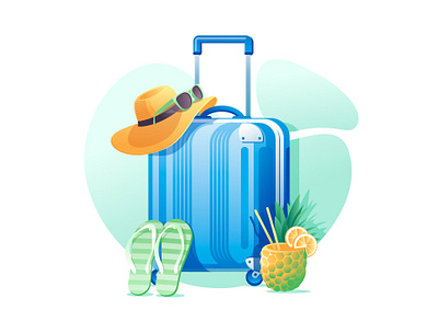 Beach travel objects adventure beach blue cocktails departure design flat flight illustration object orange suitcase sun travel tropick vacation vector vector art vector artwork vector illustration