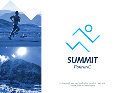 Summit Training logo design alpinism brand identity branding clever logo creative design hiking identity logo logo design mark mountain mountaineering running man sport summit sun symbol training vector