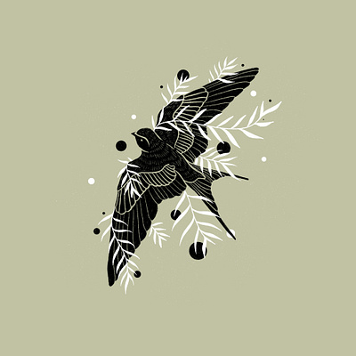 Botanical Swallow Illustration botanical digital illustration illustration illustrator linocut nature procreate swallow