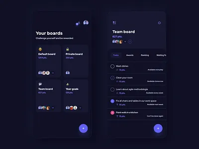 To-do app dark theme app boards dark design minimal mobile tasks theme todo ui
