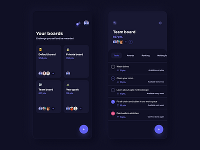 To-do app dark theme app boards dark design minimal mobile tasks theme todo ui