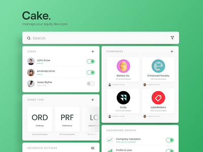 Daily UI #007 Cake Settings Dashboard cake company configuration daily 100 challenge daily ui dashboad dashboard ui design equity figma fintech graph editor platform product design saas settings ui users ux web