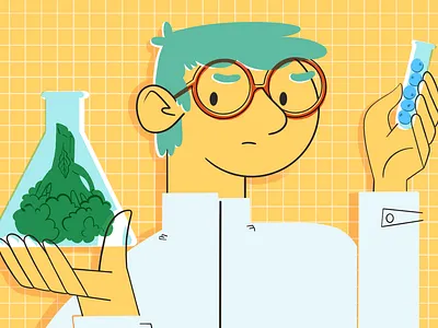 The Science Of Boosting Your Metabolism character design digital editorial editorial illustration food healthy healthyfood illustration illustrator limited palette man science scientist