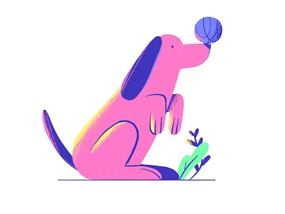 Dog 2d ball digital illustration dog dog illustration illustration leafs pink plants