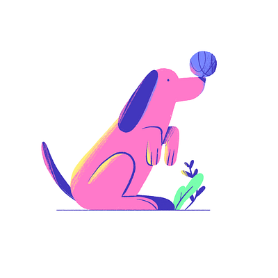 Dog 2d ball digital illustration dog dog illustration illustration leafs pink plants