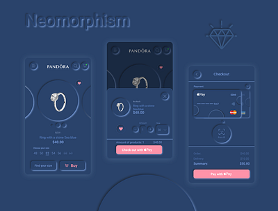 Dark Neomorphism app design ecommerce jewellery neomorphism neumorphism pandora pay payment rings shadow shop ui uidesign