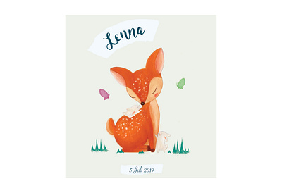 Birth announcement card for Lenna animals bambi birth announcement card child childrens illustration digital art digital artwork digital paint forest graphic design illustration kids nature procreate rabit woods