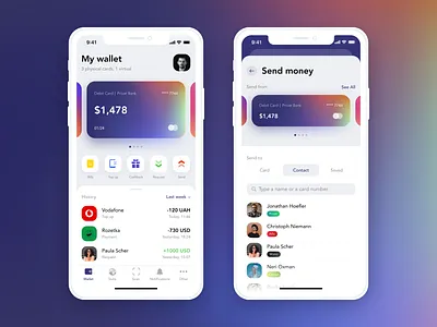 Banking app application bank app bank card banking business contacts finance app fintech gradient interface mobile mobile design notification payment pricing ui ux wallet