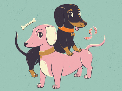 Anuario de Ilustradores - Card bone card character character design color palette cute animals dachshund dog dogs friends fun hotdog illustration illustration art mascot pets pink procreate salchicha teckel