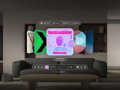 Coverflow VR 3d app apple blur clean cover design flow minimal music os player ui vision vision pro vr