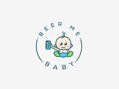 beer baby logo beer bottle colorful baby cool dribbble flat hair baby icon illustration logo logo design logotype mascot maskot round sitting smile