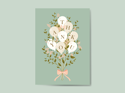 Thank You Card ballons boquet bow card digital illustration flat floral green tea greeting card illustration thanks thankyou vector