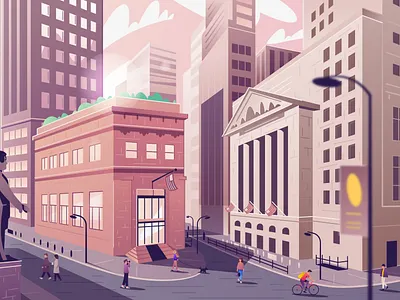 Wall Street | New York architecture building cartoon city financial illustration new york nyc stock exchange vector wall street landscape