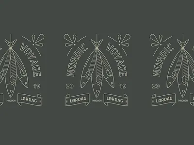 Nordic Voyage badge design fish illustration pattern type typography vector