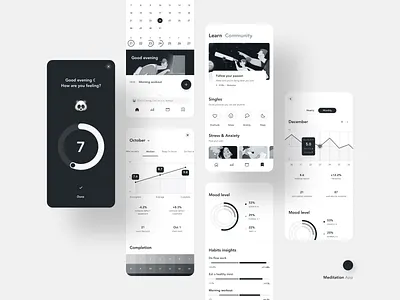 Meditation mobile app clean clear elegant minimal mobile mobile app simple ui ux