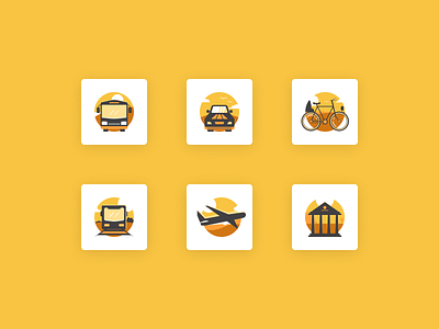 Travelstation bus car city flight holiday icon icon design icon set illustration museum plane tour train transportation travel vacation yellow