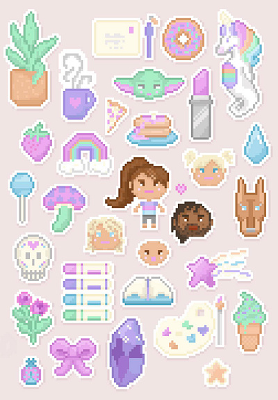 Ash Bush Pixel Art emoji icons illustration pastel pixel art procreate stickers