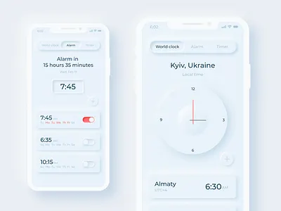 Neumorphism UI -Clock design app app design application clock dailyui design minimal minimalism mobile mobile app mobile app design mobile ui neumorphism trend 2020 ui ux web design
