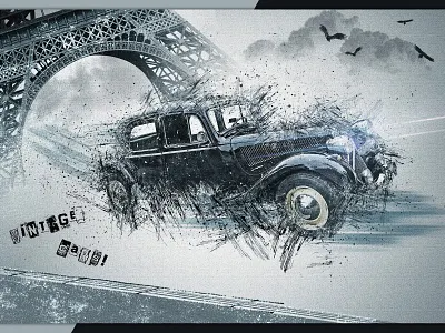 Vintage car 3 compositing digital art graphic design illustration photomontage photoshop poster print psd typography