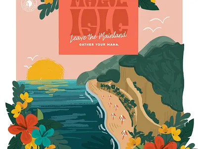 The Magic Isle beach hawaii illustration postcard sunrise sunset throwback tropical vintage