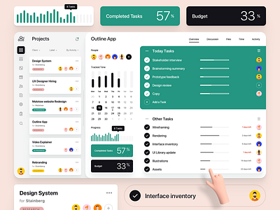 Dashboard - Project management avatar calendar cards checklist dashboard filter interface labels navigation progress progressbar project task todo ui users ux webapp