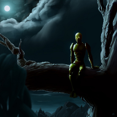 By The Moonlight digital 2d digital art digital illustration digital painting illustration moonlight robot scifi